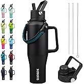 BJPKPK Insulated Water Bottles with Straw Lid, 40oz Metal Water Bottle with 2 lids & Paracord Strap, Double Wall Stainless Steel Tumbler with Handle, Reusable Cups, Mugs, Thermo, Black