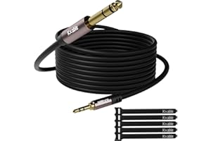 KXABLE 3.5mm to 6.35mm Stereo Audio Cable 25 Feet, Long 1/4 to 1/8 inch Headphone Cable Jack, Hi-Fi Sound, Gold Plated Connectors, OFC Core, Black Cable (with 5 pcs Cable Ties) - 25ft