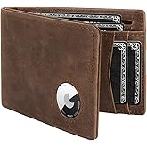 LORZOR AirTag Leather Wallet for Men, Bifold Full Grain Leather Minimalist Front Pocket RFID Blocking AirTag Mens Wallet with ID Window, Gift for Men, up to 12 Cards