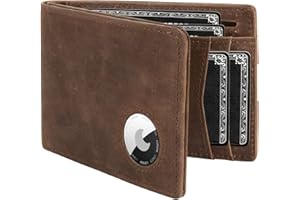 LORZOR AirTag Leather Wallet for Men, Bifold Full Grain Leather Minimalist Front Pocket RFID Blocking AirTag Mens Wallet with ID Window, Gift for Men, up to 12 Cards