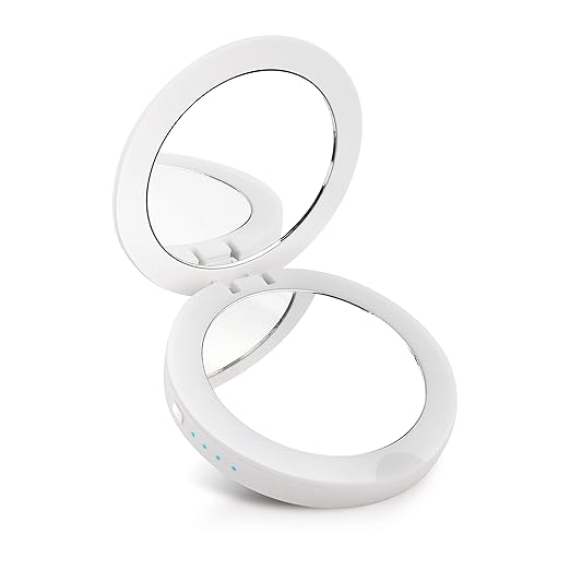 LivingTek Portable Charger Makeup Mirror Powerbank Featuring a Compact Makeup Mirror with LED