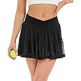 Luopeisi Flowy Tennis Skirt Athletic Skort with Shorts and Pockets Crossover Waist Mini Ruffle Skirts
