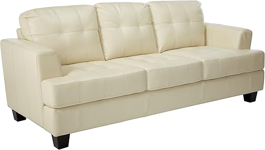 Amazon Com Samuel Leather Sofa Cream Kitchen Dining