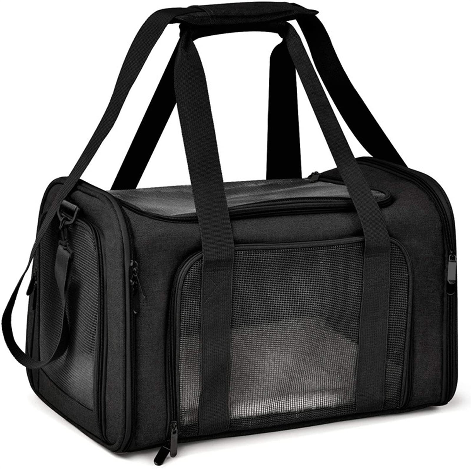 TOFFCAEA Dog Carrier Bag, Breathable Pet Carrier Bag, Adjustable Shoulder Strap and Soft Mattress, Supports 5 kg, Animal Carrier (L 43 x W 28 x H 28 cm, Black)