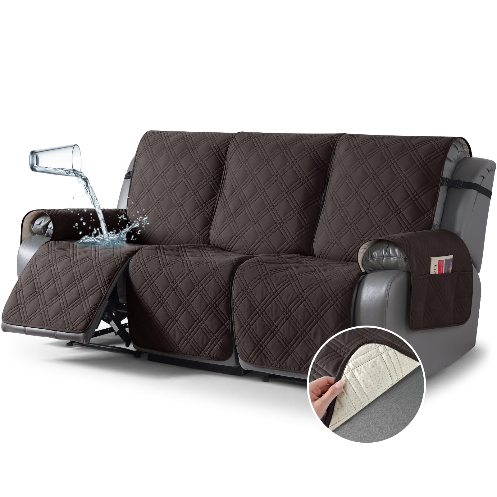 Photo 1 of TAOCOCO 100% Waterproof Recliner Sofa Covers 3 Seater, Split Couch Covers for Reclining Couches for Kids Pets, Non Slip Reclining Couch Covers Furniture Protector with Straps(3 Seater, Coffee)