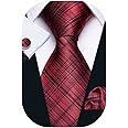 Barry.Wang Stripe Men Ties Set Classic WOVEN Necktie with Handkerchief Cufflinks Formal