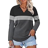 VISLILY Womens-Plus-Size-Tops Casual Collared V Neck Polo Shirts Flowy Long Sleeve Tunics Trendy Work Blouses XL-5XL