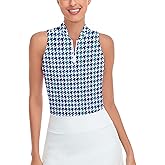 Soneven Women's Sleeveless Golf Shirts Printed Moisture Wicking V Neck Golf Polo Shirts Racerback Golf Tank Tops