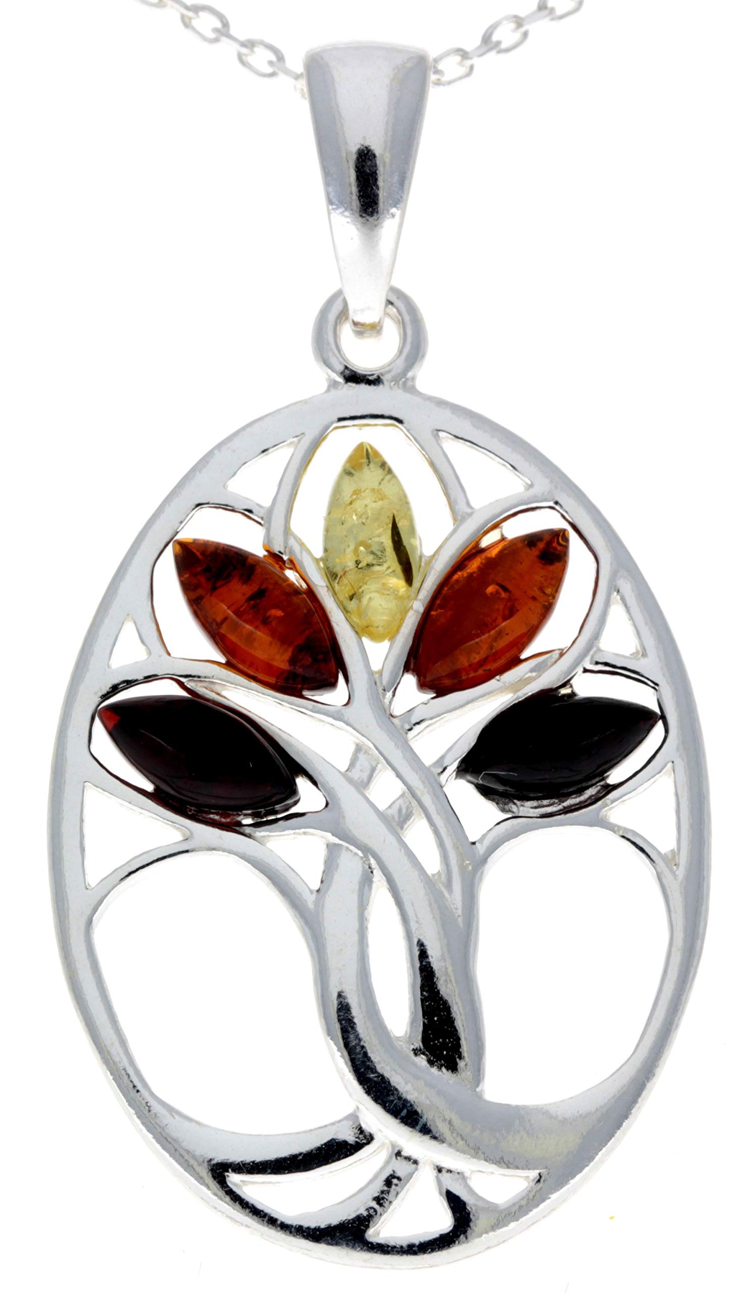 Genuine Mix Baltic Amber & Sterling Silver Tree of Life Pendant without Chain - GL364M