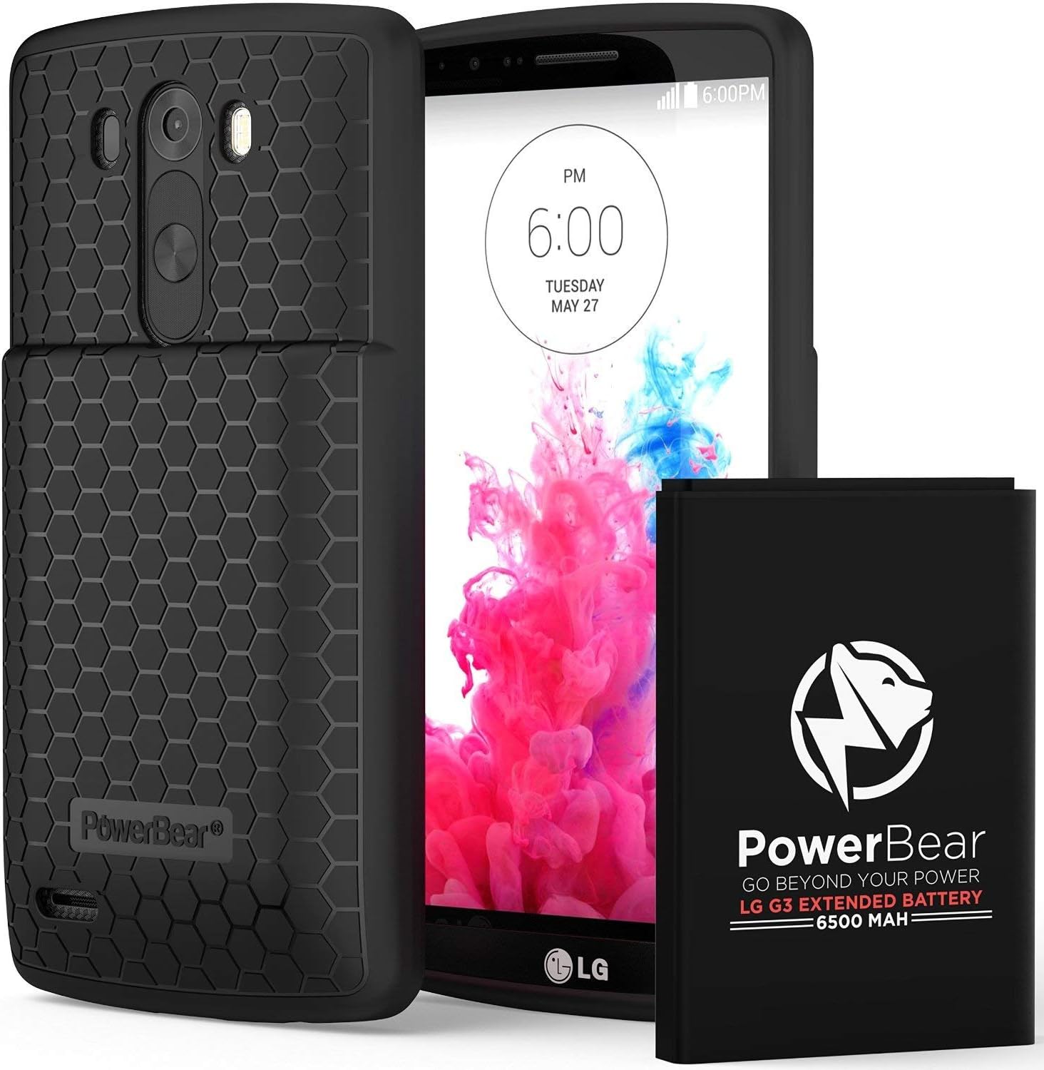 PowerBear Batterie Longue durée pour LG G3 6500 mAh avec Coque et étui