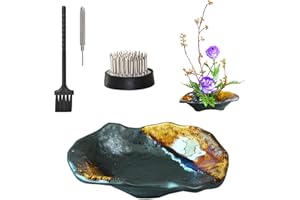 WANDIC Flower Arranging Pot, Irregular Ceramic Kenzan Flower Pot with 4.6cm Flower Pin Frog Black Flower Vase with Glaze in Random Color for Ikebana Flower Arranging Art