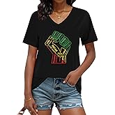 Black History Shirts for Women I Am Black History Month Shirt V Neck Graphic African American Short Sleeve Tee Tops