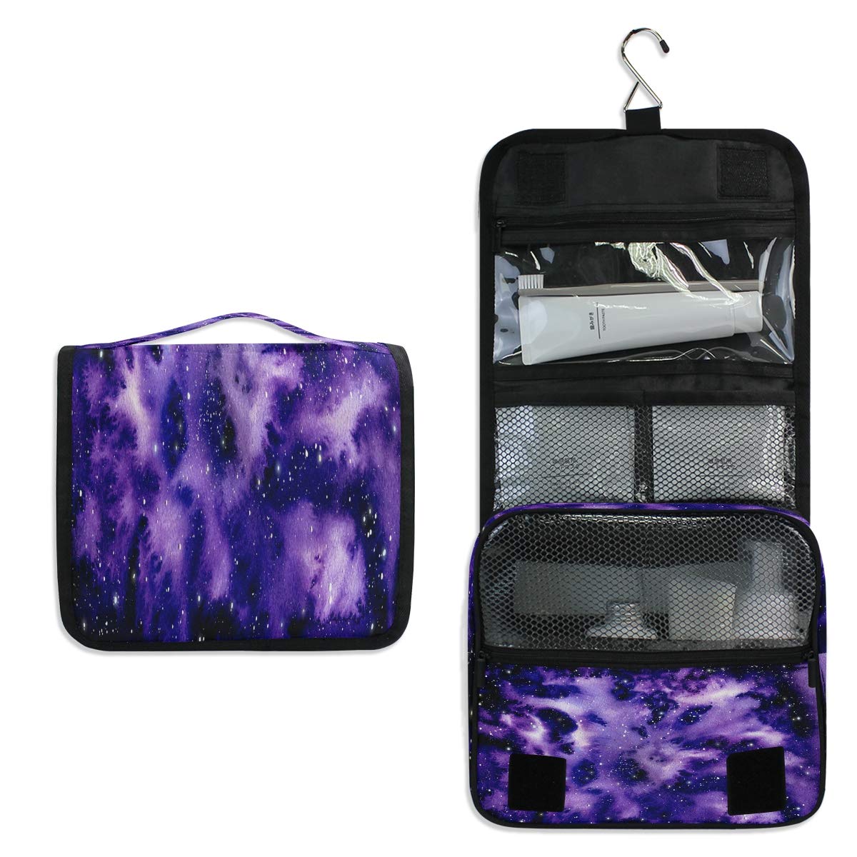 Hanging Toiletry Bag, Watercolor Deep Space Waterproof Quilted Wash Gargle Bag Portable Travel Bathroom Shower Bags Deluxe Large Makeup Brush Case Capacity Pouch for Men and Woman