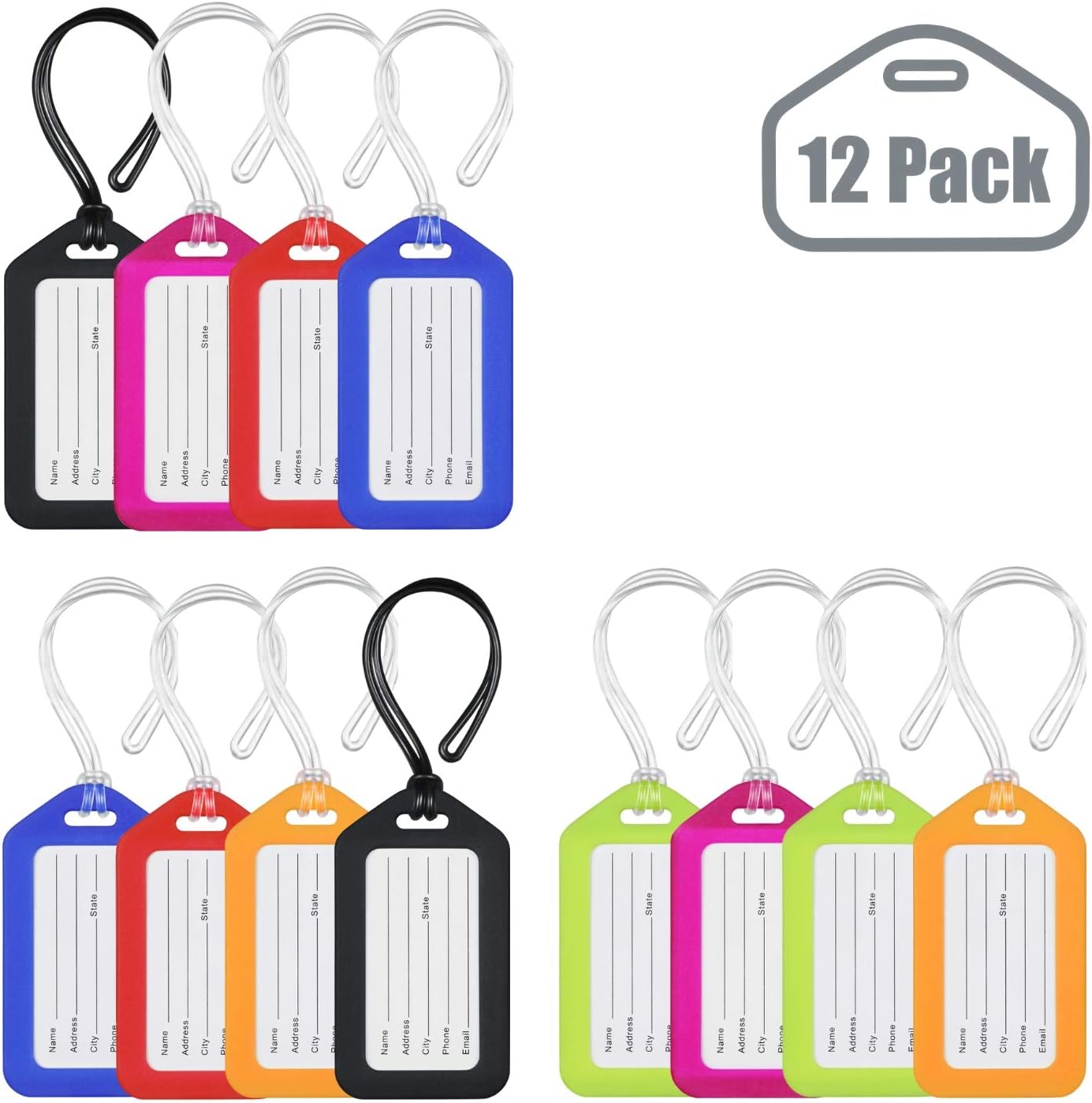 MIFFLIN Luggage Tags (Assorted, 6 PK), Bag Tag for Baggage, Suitcase Tags Bulk: Office Products