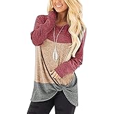 SHIBEVER Long Sleeve Women Tops: Fall Casual Tunic Shirts for Womens Round Neck Twist Knotted Tee Blouses