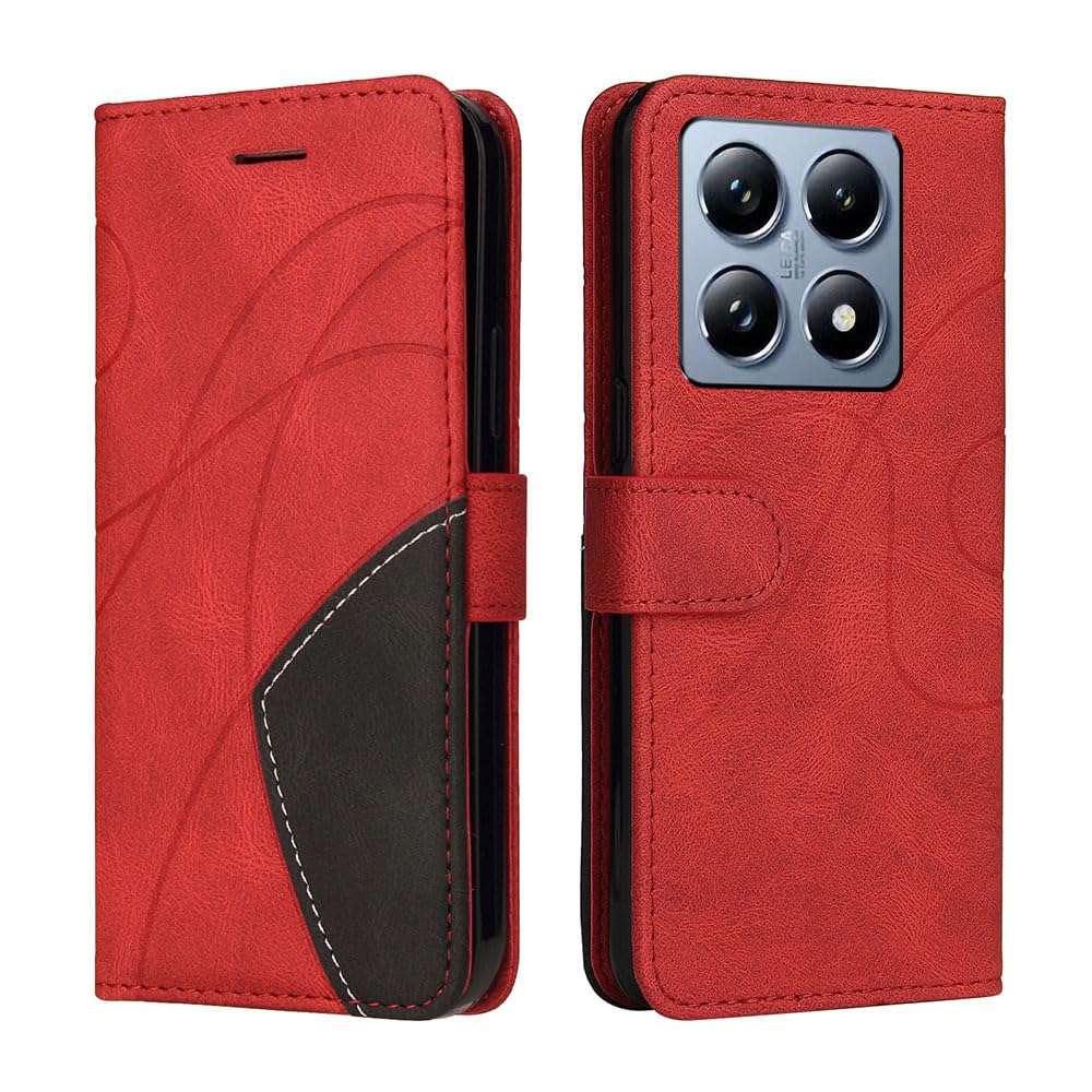 XINNI Protective Phone Case for Xiaomi 14T, PU/TPU Vintage Flip Leather Shockproof Cover Magnetic Book Style Wallet, Red