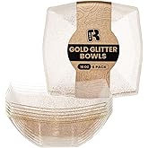 R-kay 6 Pack Gold Glitter Plastic Serving Bowls -16 Oz Gold Plastic bowls 16 Oz - Disposable Serving Bowls Heavy Duty For Weddings Catering And Birthday parties