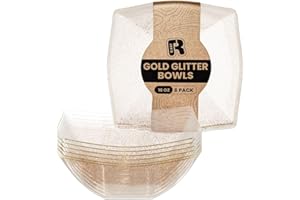 R-kay 6 Pack Gold Glitter Plastic Serving Bowls -16 Oz Gold Plastic bowls 16 Oz - Disposable Serving Bowls Heavy Duty For Wed