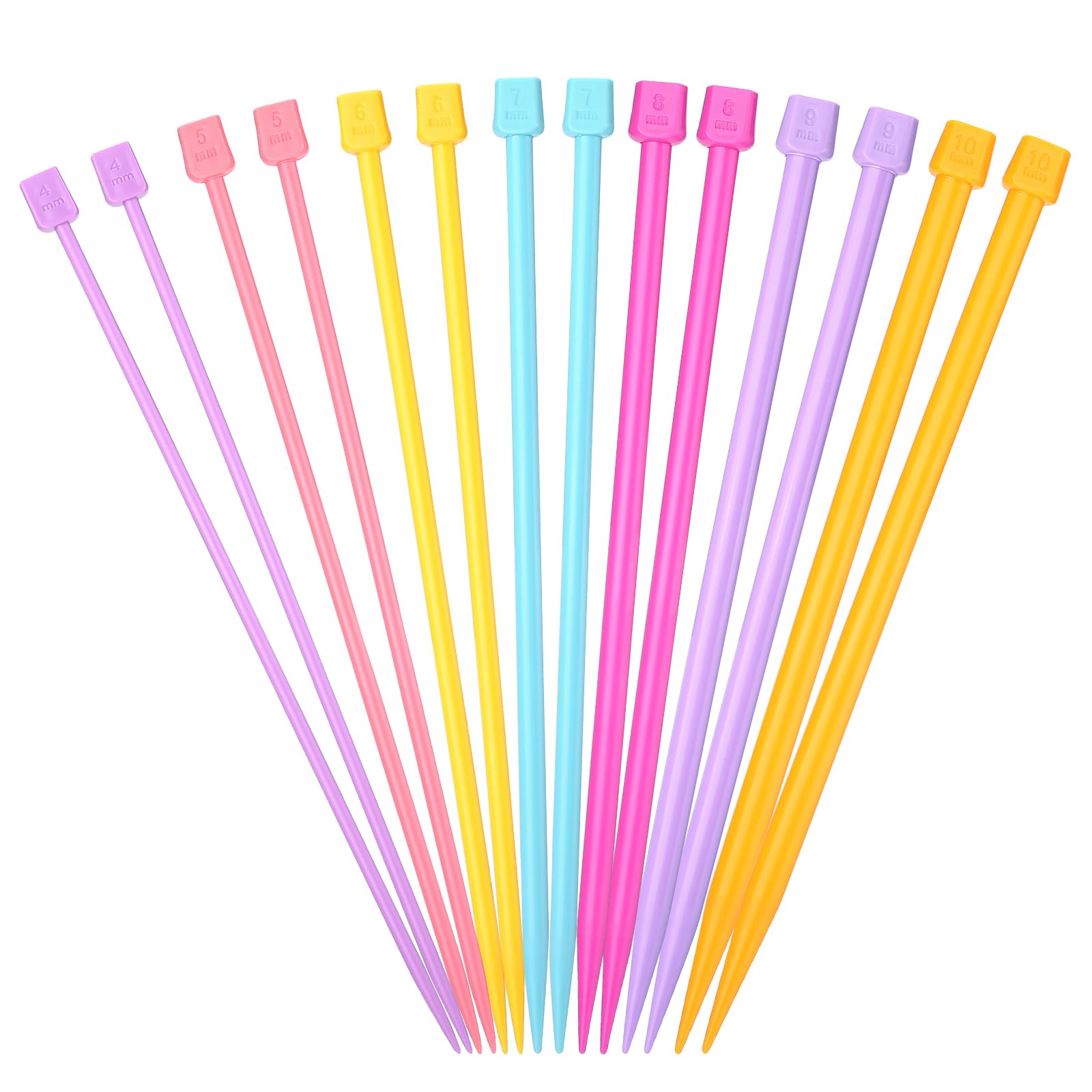 LIHAO 14PCS Plastic Knitting Needles Set Colourful Single Pointed Knitting Straight Pins 4mm-10mm DIY Craft Yarn for Beginner and Kids
