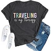 TUPOSU Travel Shirts for Women Travelers Trip Shirts Traveling is My Therapy Tees