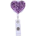 Soleebee 28'' Retractable Badge Reel with Belt Clip, Glitter Love Heart Nurse ID/Name Badge Holder 1 Pack (Purple)