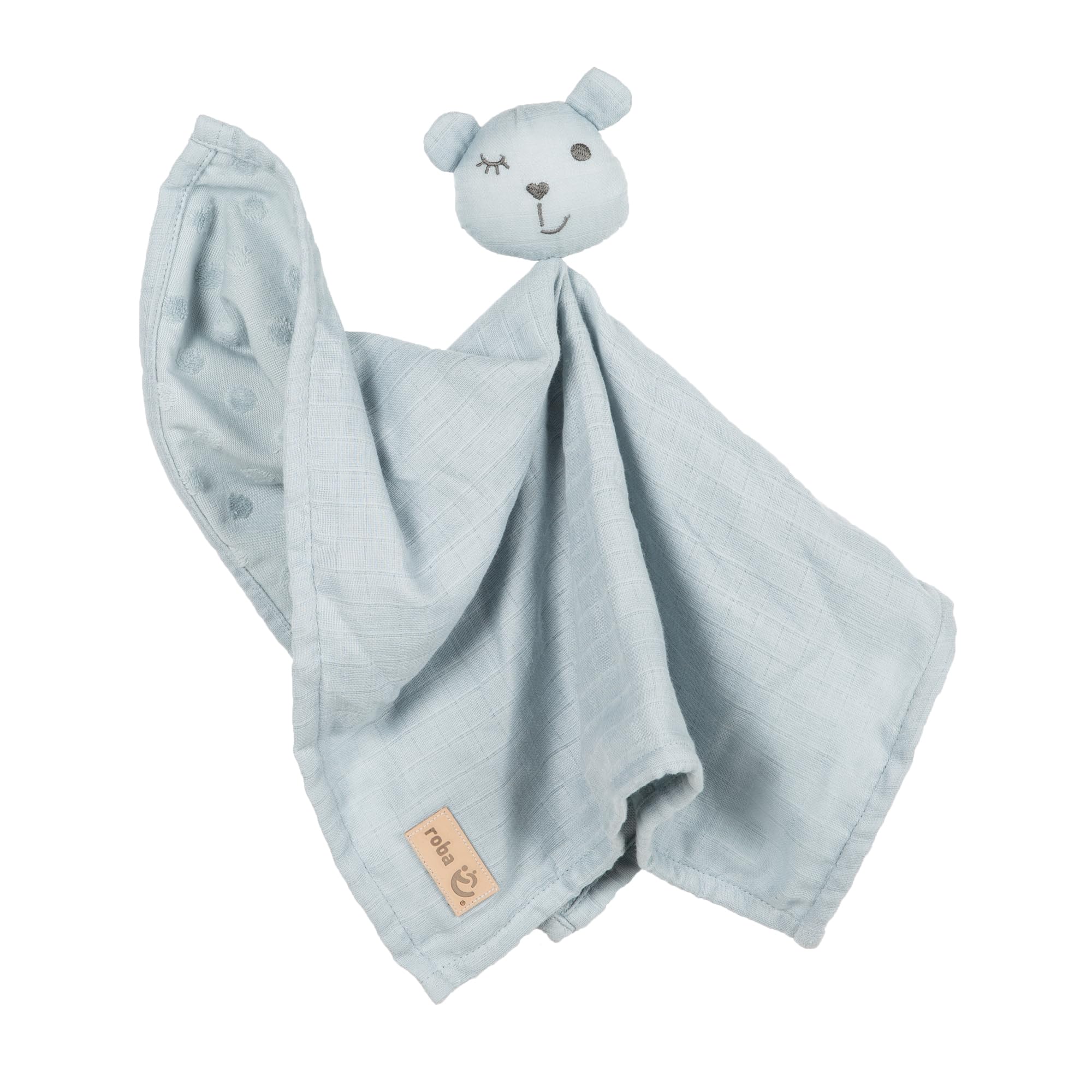 roba Baby Cuddle Cloth Lil Planet - 40 x 40 cm - Snuggle Cloth with Bear Motif - Muslin - Organic Cotton GOTS Certified - Light Blue