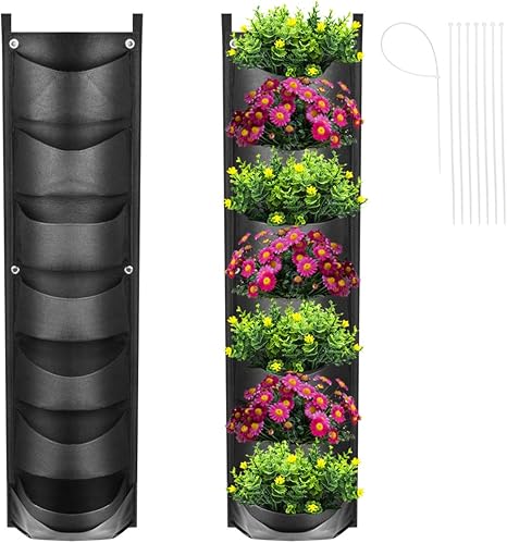 Amazon アップグレード 深くて大きい 壁掛け垂直ガーデンウォールプランター 7ポケット 防水 植物育成バッグ 花 野菜 屋内 屋外用 プランター