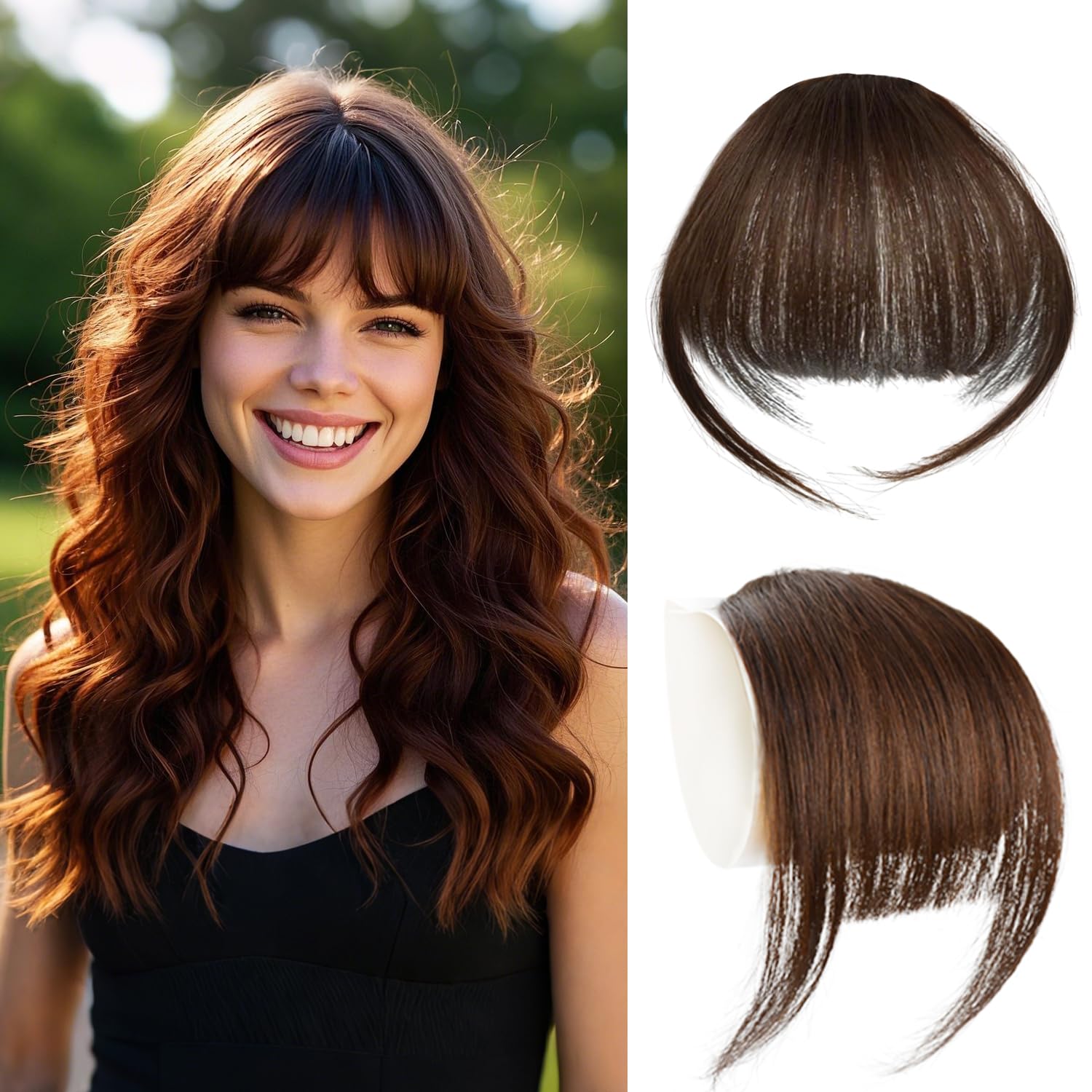 Photo 1 of YTBYT Clip in Bangs 100% Human Hair Wispy Bangs with Temples Clip in Hair Extensions Air Bangs for Women Daily Wear Hairpieces (Dark Brown)