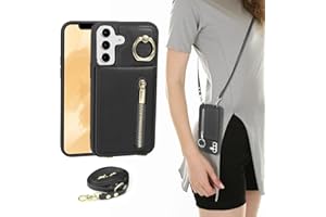 Jcxtrombulous Crossbody Wallet Case for Galaxy S25 with Lanyard Strap Card Slot Holder RFID Blocking 360° Ring Kickstand,Magnetic Flip Folio Zipper Purse Case, PU Leather Cover Handbag,Black