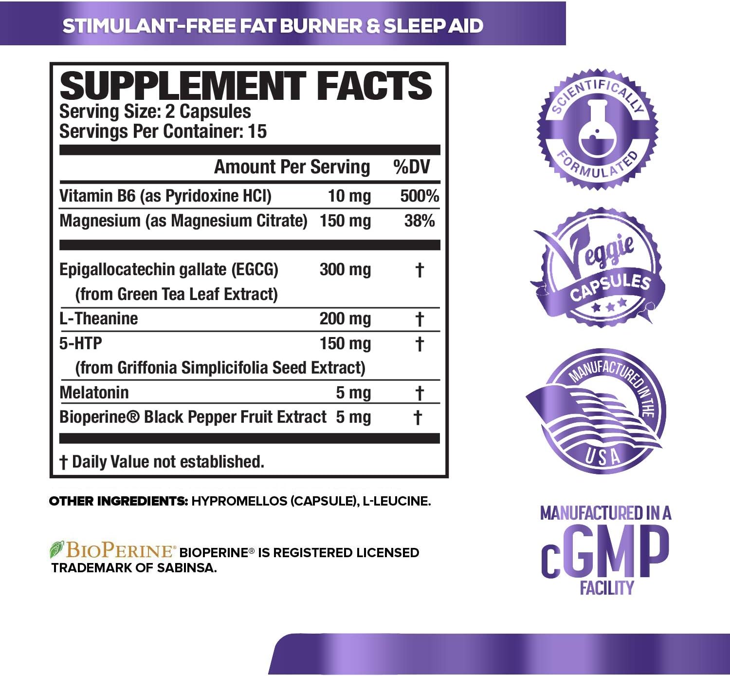 Lean PM Night Time Fat Burner, Sleep Aid Supplement, & Appetite Suppressant for Men and Women - 60 Stimulant-Free Veggie Weight Loss Diet Pills: Health & Personal Care