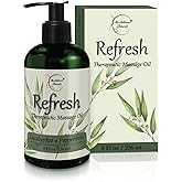 Refresh Massage Oil for Massage Therapy with Eucalyptus & Peppermint Essential Oils - All Natural Sore Muscle Relief. Ideal for Full Body Relaxation – Nut Free Formula 8oz