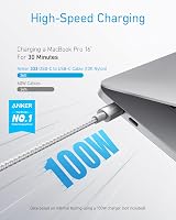 Anker USB C to USB C Charger Cable 10ft 100W Nylon Silver view 2