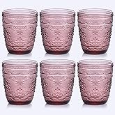 abrwyy Purple Glassware set of 6, 10OZ Drinking Glasses, Purple Heavy Duty Glass Cups, Colored Glassware Set, Embossed Glasses Set for Party Wedding Home Office Gift