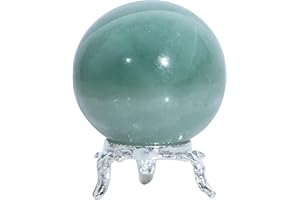 Crocon 50mm Green Jade Stone Sphere Ball with Metal Stand 1400+ Carats Gemstone Ball Healing Sphere Sculpture Figurine for Fengshui Divination Home Decoration Photography Crystal Sphere