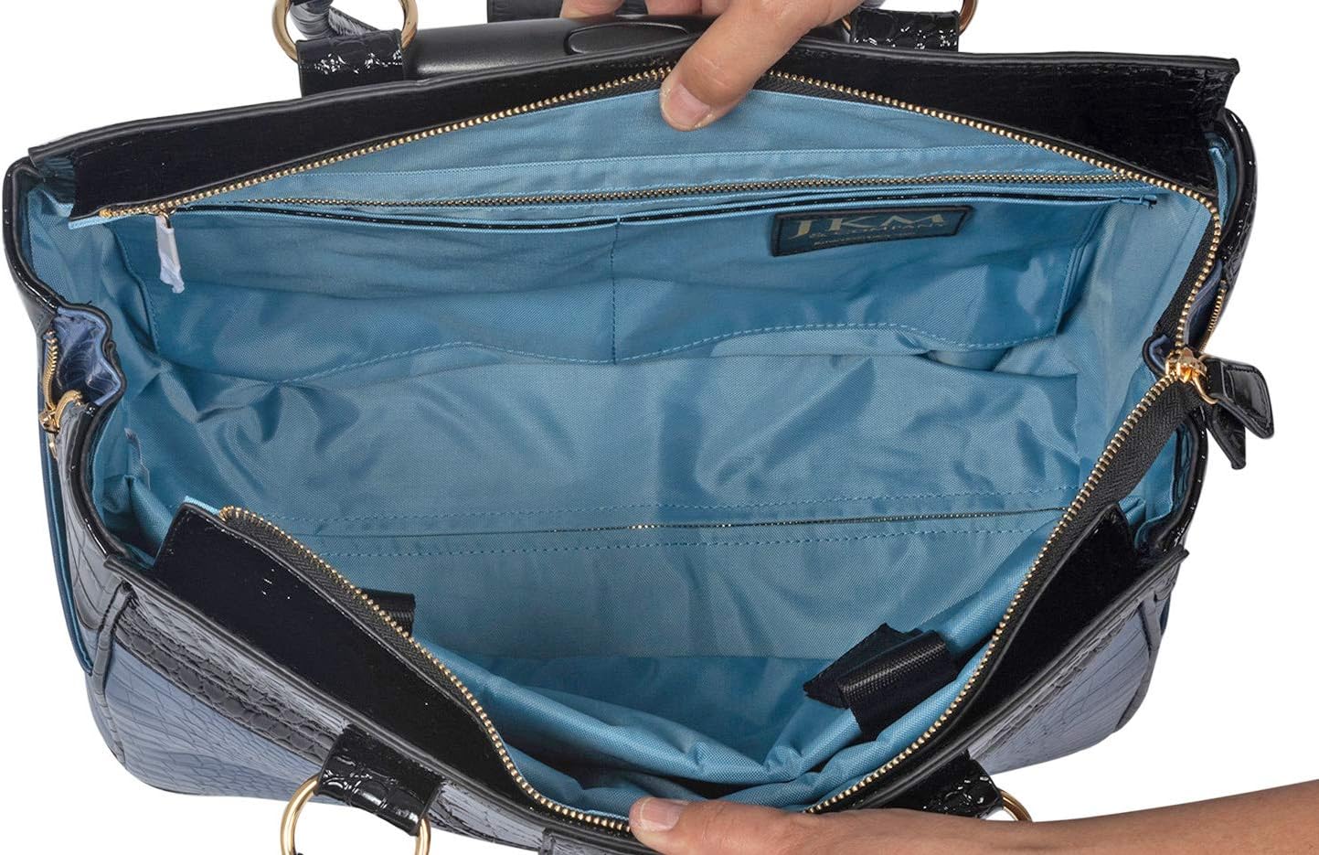 "The Oceanside" Blue & Black Alligator Compatible With Computer iPad, Laptop Tablet Rolling Tote Bag Briefcase Carryall Bag