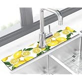 Kitchen Sink Splash Guard Faucet Mat Super Absorbent Fast Drying Mat Sink Gadgets Splash Guard Behind Faucet Drip Catcher for Kitchen (Lemon-1, 23.5x5.5in)