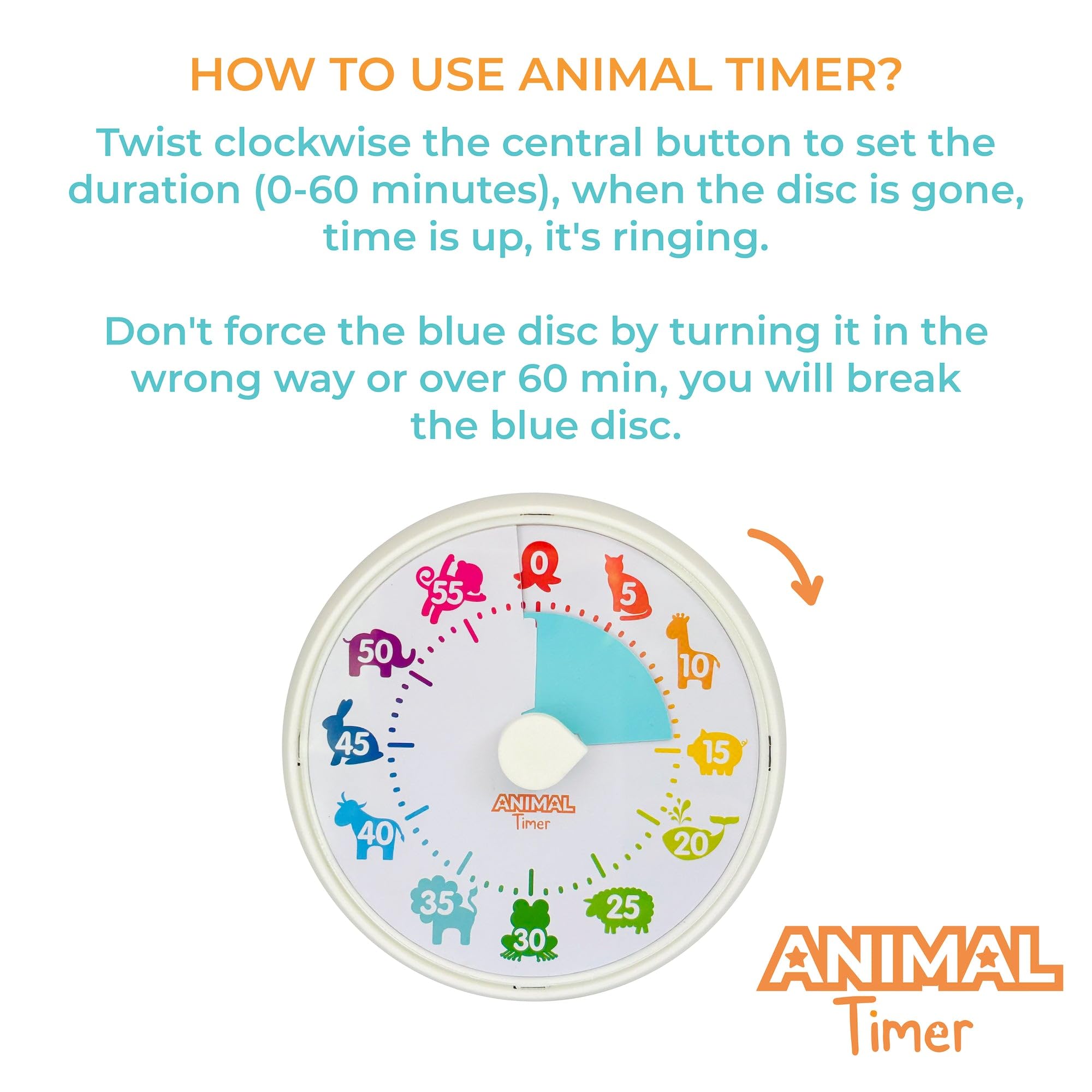 Animal Visual Timer and Color Timer for Kids, Preschoolers & Toddlers - Silent Classroom and Home 60-Minute Countdown Clock, Time Management Tool (Animal Timer)