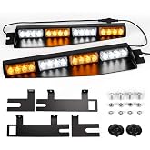ASPL 32LED Visor Lights Windshield Hazard Warning Strobe Light Bar | Beacon Split Mount Deck Dash Lamp With Extend Bracket (Amber/White /Amber/White)