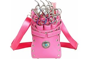 BRRNOO Hairdresser Waist Bag Shear Holder, 7-Slot Hairstylist PU Leather Barber Scissors Holster Pouch Tool Bag, Detachable Hair Cutting Organizer for Combs, Clippers, Spray Bottles (Pink)