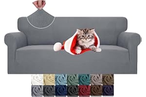 JIVINER High Stretch Couch Covers for 3 Cushion Couch 1-Piece Jacquard Sofa Slipcovers Fitted Washable Sofa Covers with Elastic Bottom Furniture Protector for Kids Pets (Sofa, Light Gray)