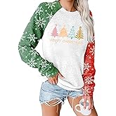 QIXYN Christmas Sweatshirts for Women Christmas Tree Long Sleeve Pullover Shirt Xmas Tops