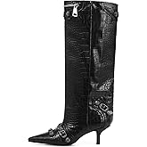 Oiamenne Knee High Boots for Women Wide Calf Boots Pointed Toe Tall Boots Kitten Heel Boots Womens Fall Winter Boots for Party Gifts Dress