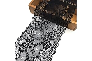 Feelmate 6in*5Yard Soft & Stretch Black Lace Fabric Roll Runner for Wedding Clothes or DIY Craft Decoration