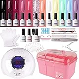 Gel Nail Polish Kit with 36W Lamp - Candy Lover 10ml Macaroon Colors with Base Top Coat Matte Top UV/LED Nail Gel Polish Set,