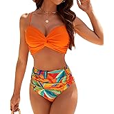 SEAFORM Women's Bikini Sets Two Piece Tummy Control Swimsuit High Waist V-Neck Beachwear Twist Front Straps Bathing Suits