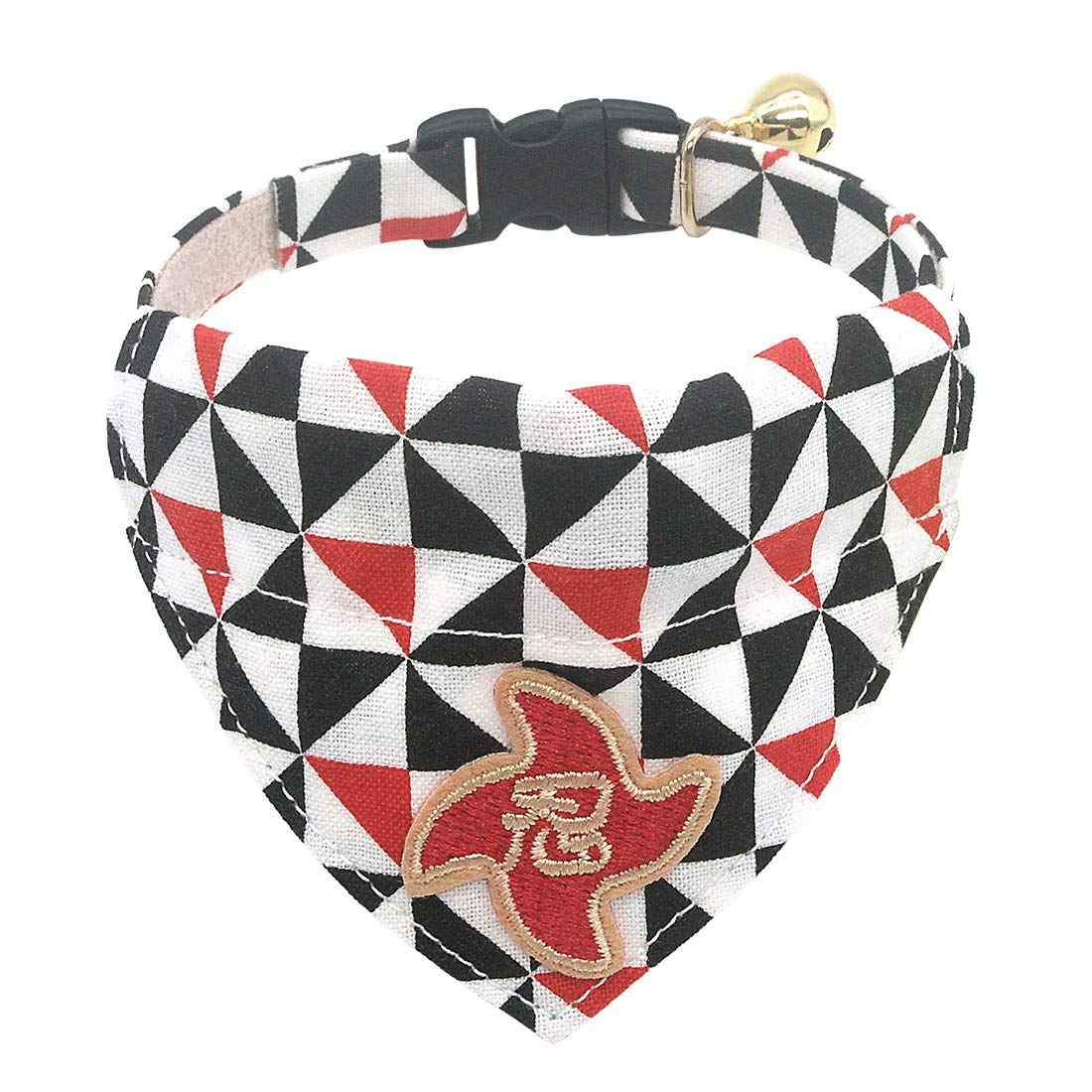 PetSoKoo Japan Ninja Bandana Cat Collar with Bell.100% Cotton.Windmill Pattern. Cute Breakaway Girl Cat Collar.Soft,Black