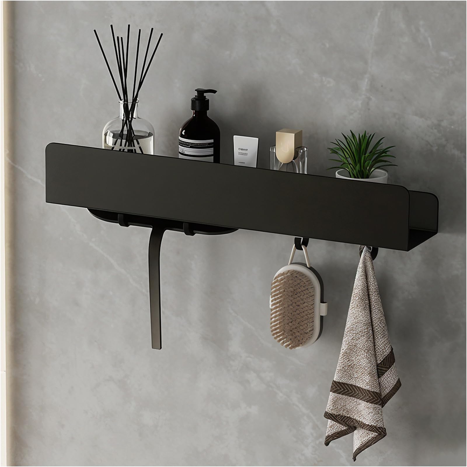 Photo 1 of REKITA No Drill Shower Shelf Organizer, 40cm Stainless Steel Bathroom Storage with 4 Removable Hooks, Adhesive Wall Mounted Shower Caddy, Rustproof Bath Shelf for Bathroom Kitchen Living Room