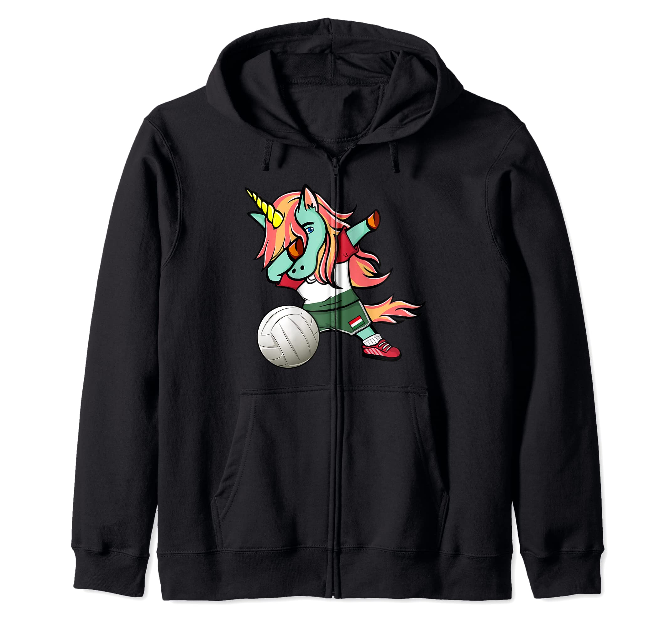 Dab Unicorn Hungary Volleyball Lovers Jersey Hungarian Flag Zip Hoodie