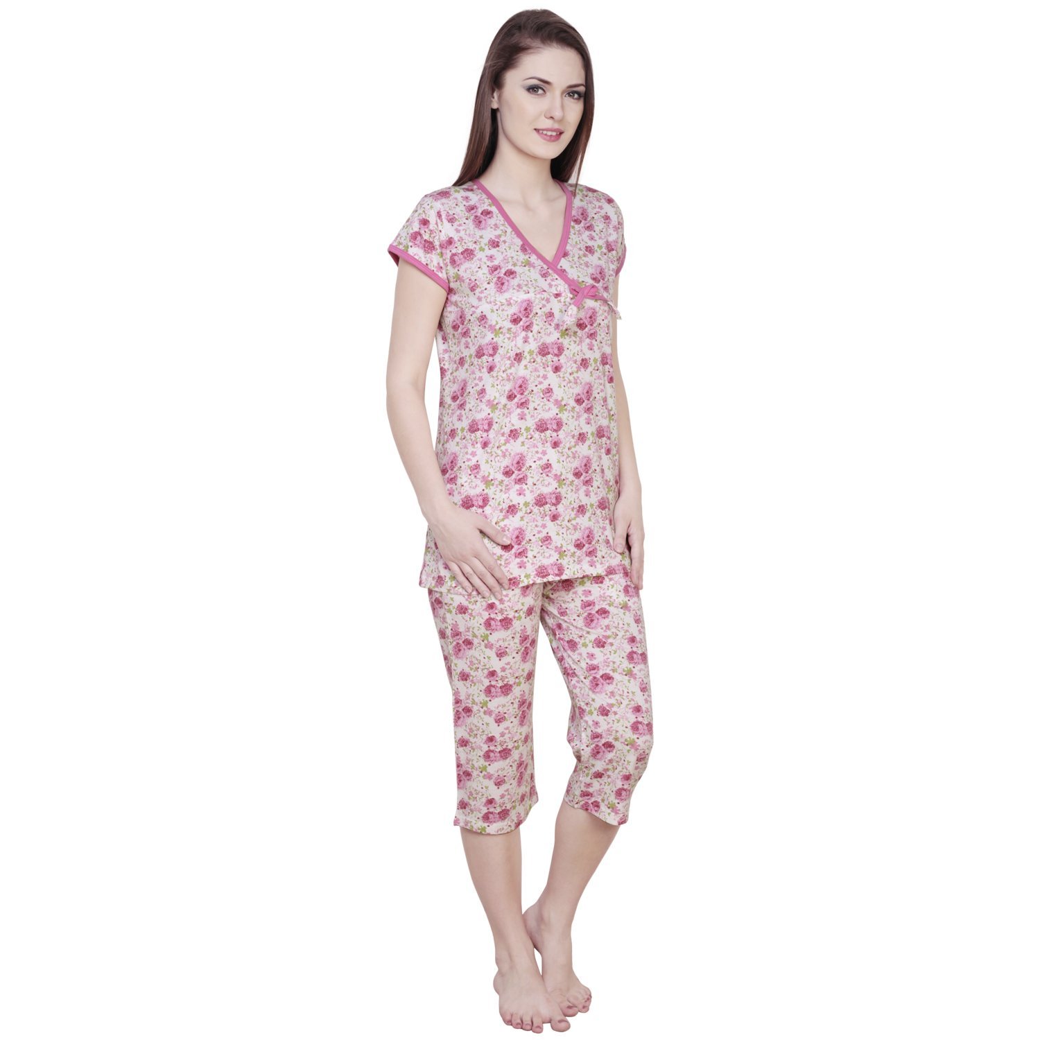 claura floral print cotton capri-top