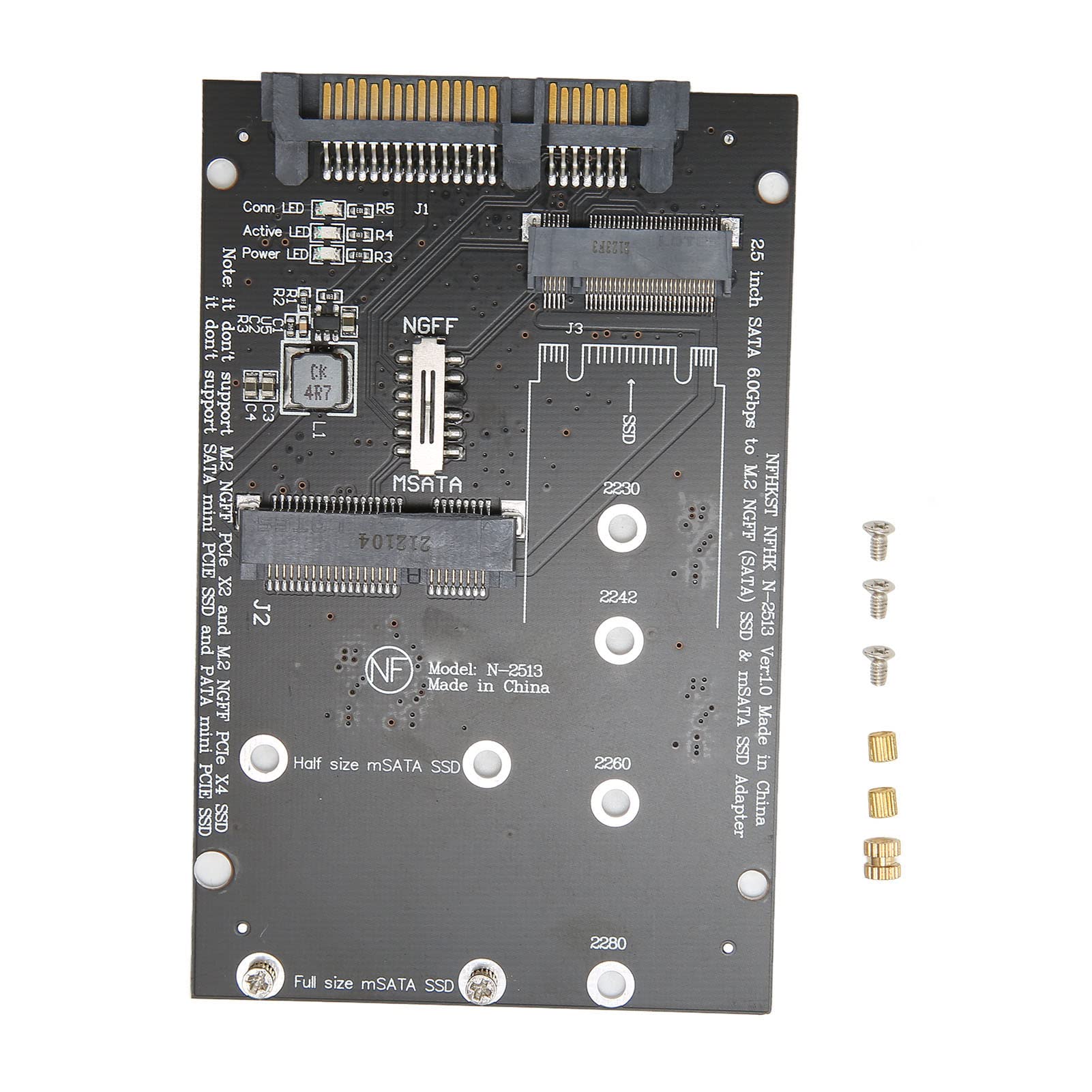 M.2 to SATA Converter Adapter, SATA M.2 + MSATA to SATA Fast Transmission Speed Practical PCB MSATA Hard Drive Adapter Card for Computer